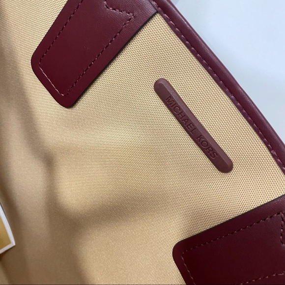 MICHAEL KORS Jodie Large Logo Jacquard Tote Carryall Handbag MK print Bag Merlot - Picture 11 of 13